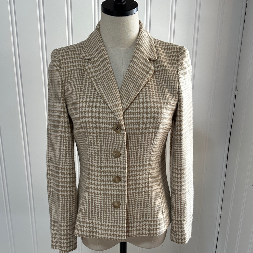 Talbots Wool Cashmere Angora Houndstooth Blazer Size 6 | Lined Tailored Jacket
